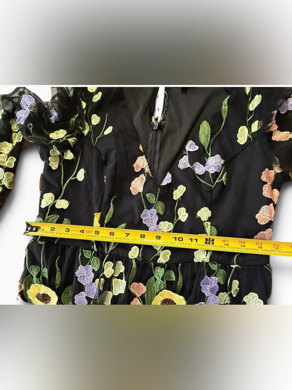 Lulus Black Floral Embroidered Sheer Sleeve Midi Dress Large - Picture 7 of 11